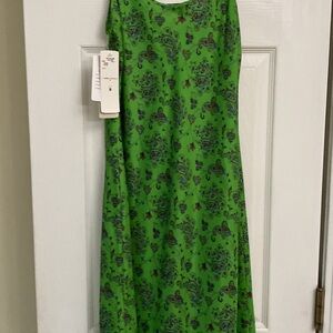 Evan Picone Vibrant Green Patterned Midi Dress